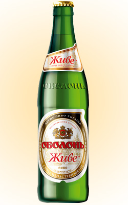 Картинка с изображением фирменной стеклянной бутылки пива Оболонь Живе